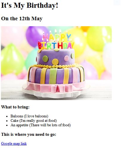birthday invite proj screenshot
